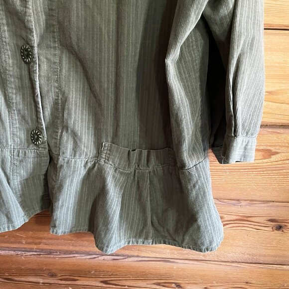 Flax Chore Coat Button Up Shirt 3/4 Sleeve Sage Green size Large - Picture 2 of 8